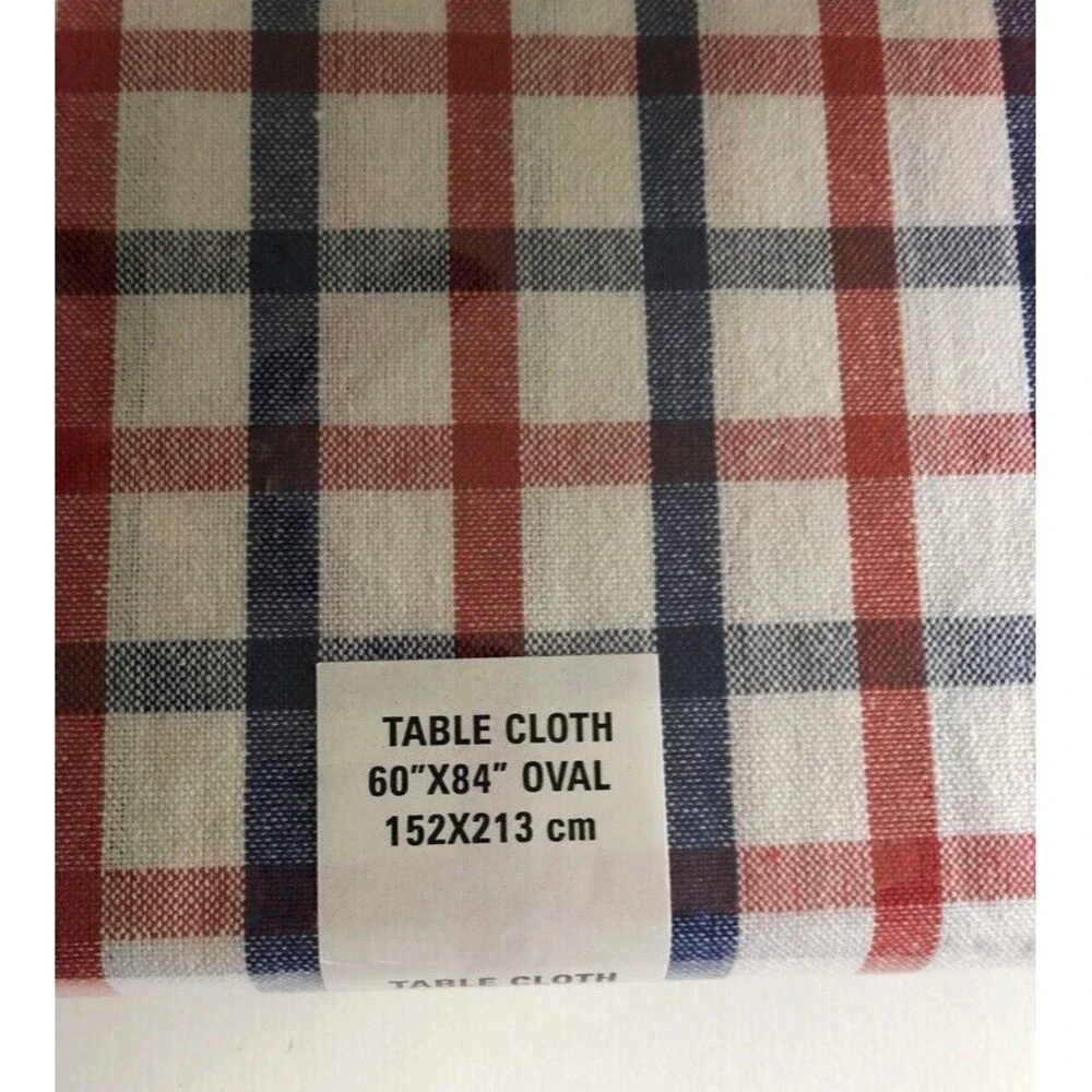 Patriotic Plaid Fabric Tablecloth 4th of July Red White Blue 60x84